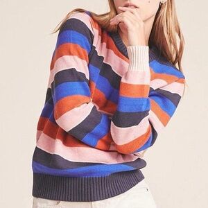 TROVATA Barbara 100% cotton women’s crewneck sweater Striped medium pull over